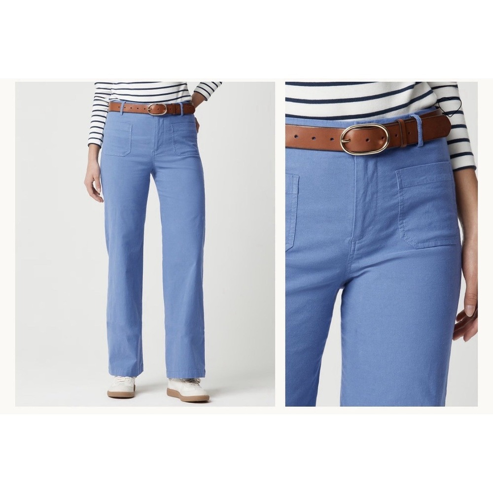 J.Crew Lizzie Pant 31T Tall Blue Wide Leg Cotton Linen Patch Pocket BW804 NEW - Picture 3 of 13